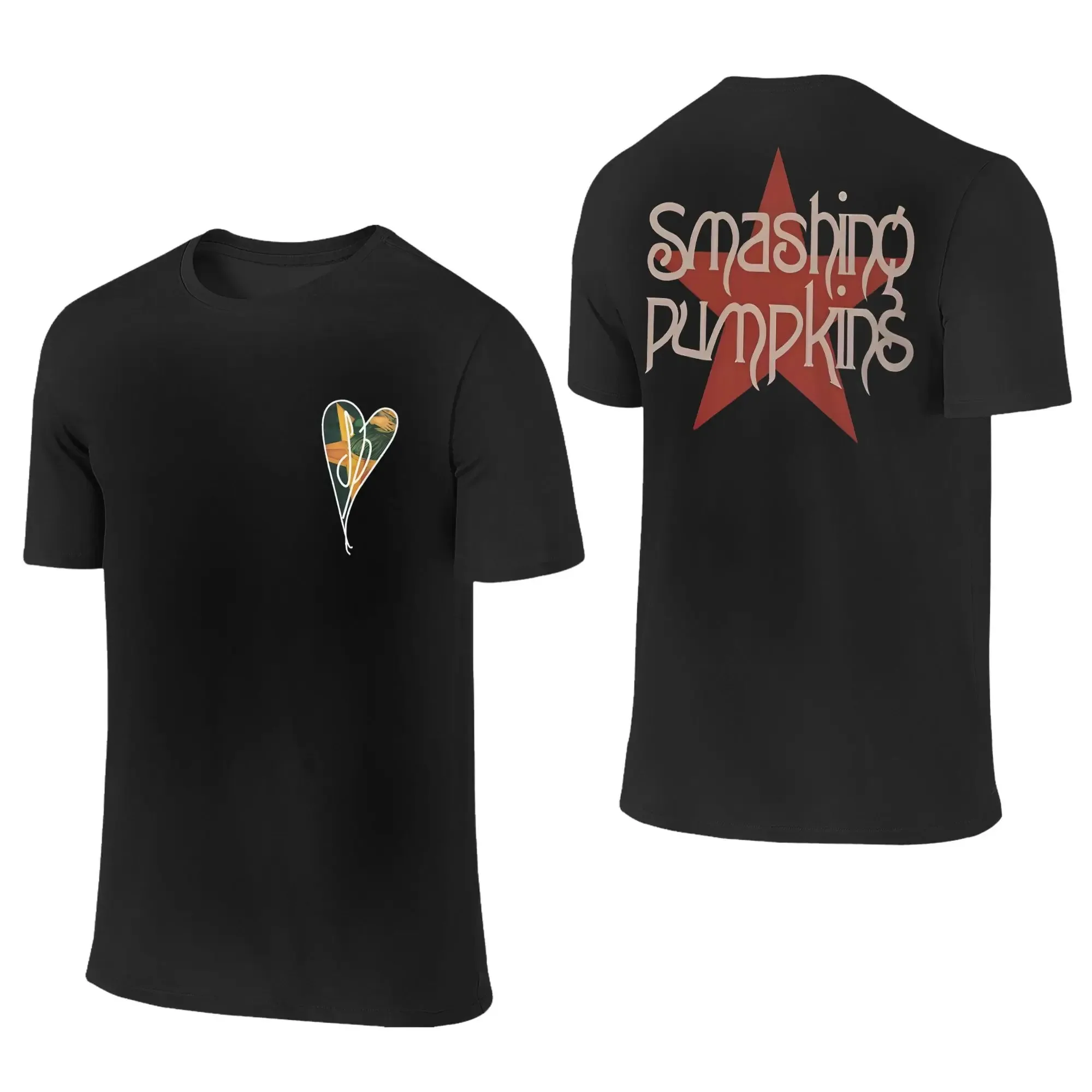2026 New Unisex Double‑Sided Smashing Pumpkins Tiny Heart Front Red Star Band Letter Back Print Rock Fan Casual Street Tee