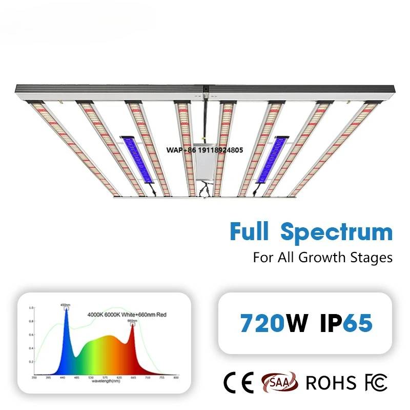 

Светодиодная лампа для растений 720 Вт с диммированием 0-10 В, RJ45, полный спектр, складная, алюминиевая, для теплиц и помещений