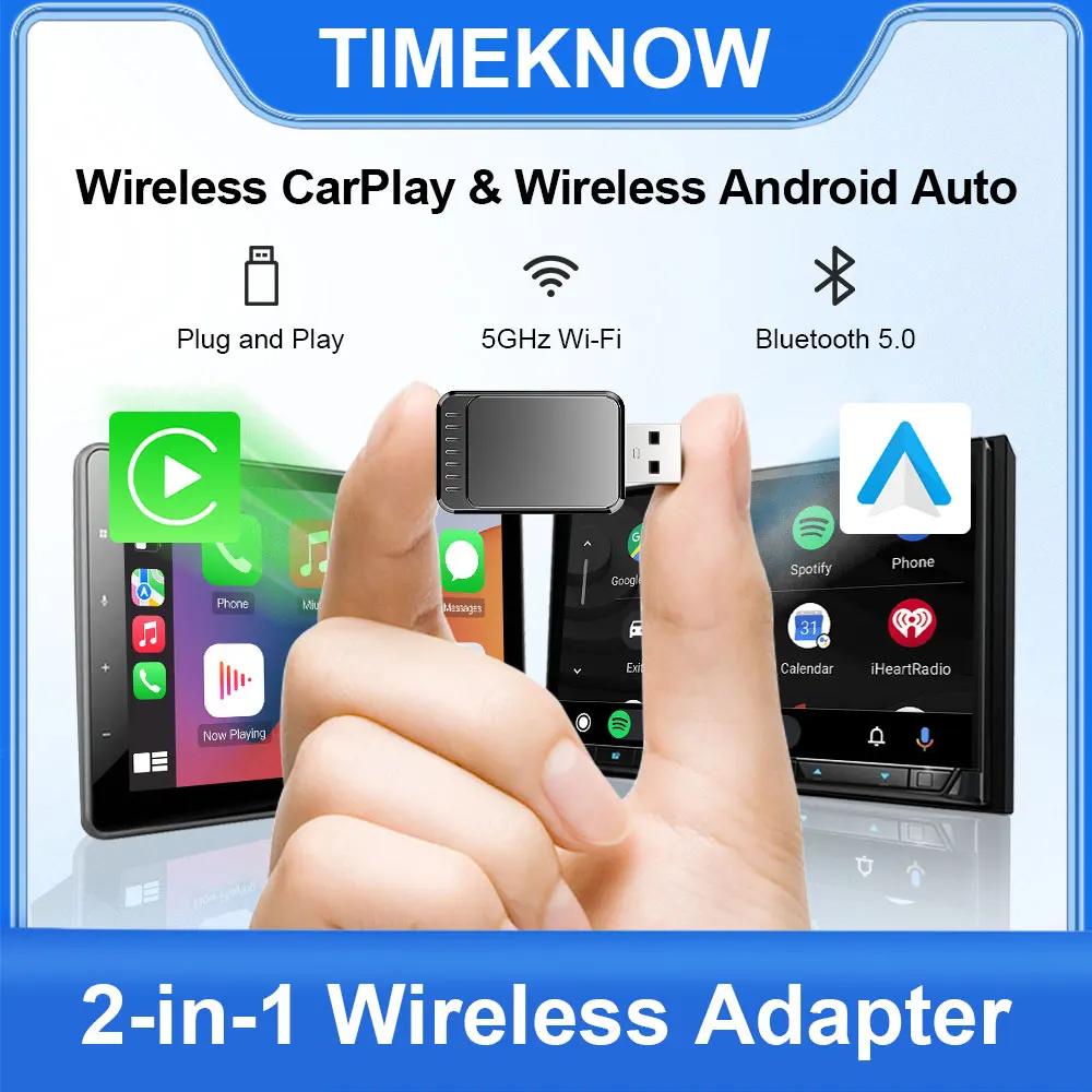 TIMEKNOW nowy bezprzewodowy adapter CarPlay bezprzewodowy adapter Android Auto 2 w 1 dla Mazda Subaru Citroen Audi Mercedes Kia Ford Opel
