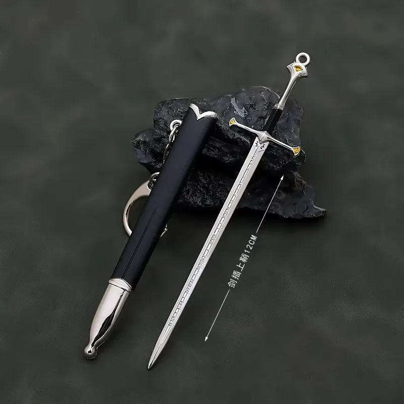 12cm Aragorn Narthil Sword Keychains LOTR Anduril Medieval Weapon Metal Katana Samurai Sword Keychain Ornaments Toys collections