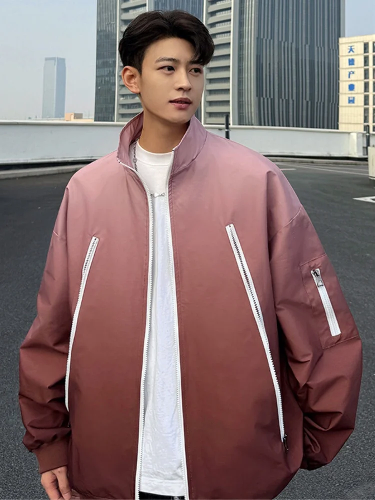 

Мужская демисезонная куртка для активного отдыха с градиентным цветом, ветрозащитная, с воротником-стойкой, свободного кроя, с длинными рукавами, на молнии, молодежная модная модель