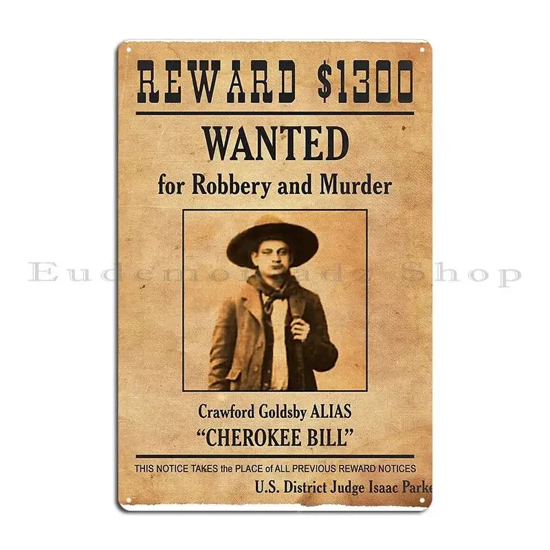 Плакат-cherokee-bill-wanted-металлическая-табличка-дизайн-гаража-кинотеатра-настенная-роспись-жестяная-вывеска-плакат