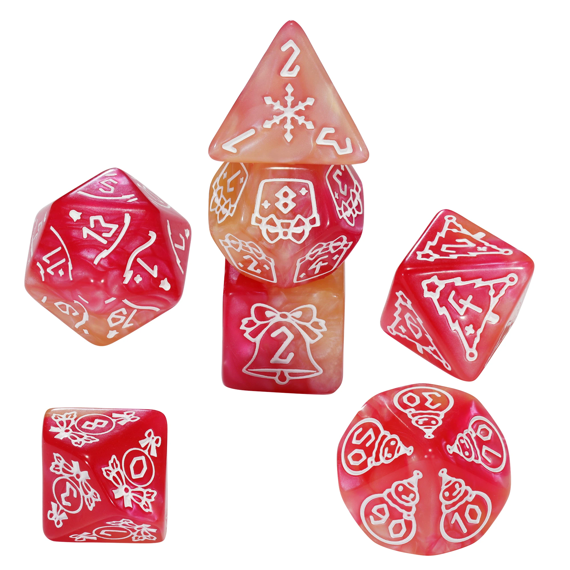 7pcs DND Dice Christmas Theme Polyhedral Dice Snowman Bell Pattern Dice for TRPG Tabletop Game DND Entertainment Supplies