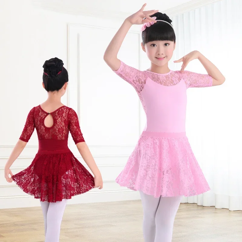 

Girls Ballet Dress Lace Splice Cotton Ballet Leotard Girls Gymnastics Dance Dress Kids Children Leotard Swimsuit For Dancewear