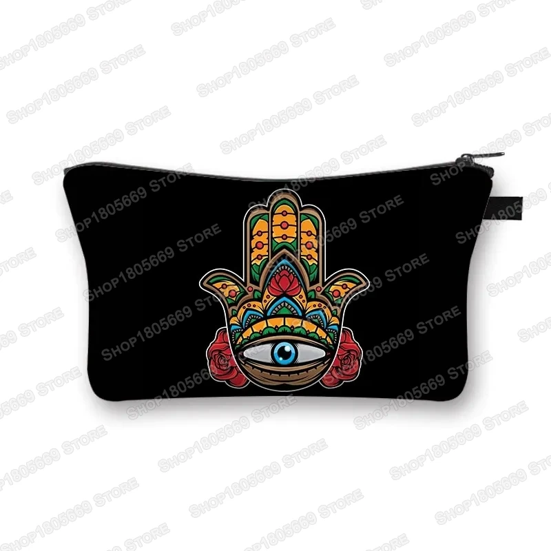 Mano di Fatima pittura astuccio cosmetico turco blu malocchio trucco borsa donna Mandala fiore borse di bellezza borse da toilette regalo