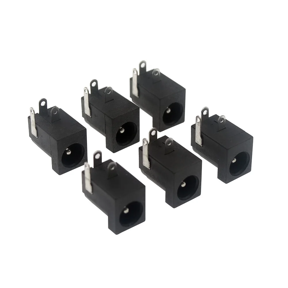 10 Pcs DC Power Jack Socket DC-005 Hitam Connector DC005 5.5*2.1mm 2.1 socket Putaran jarum