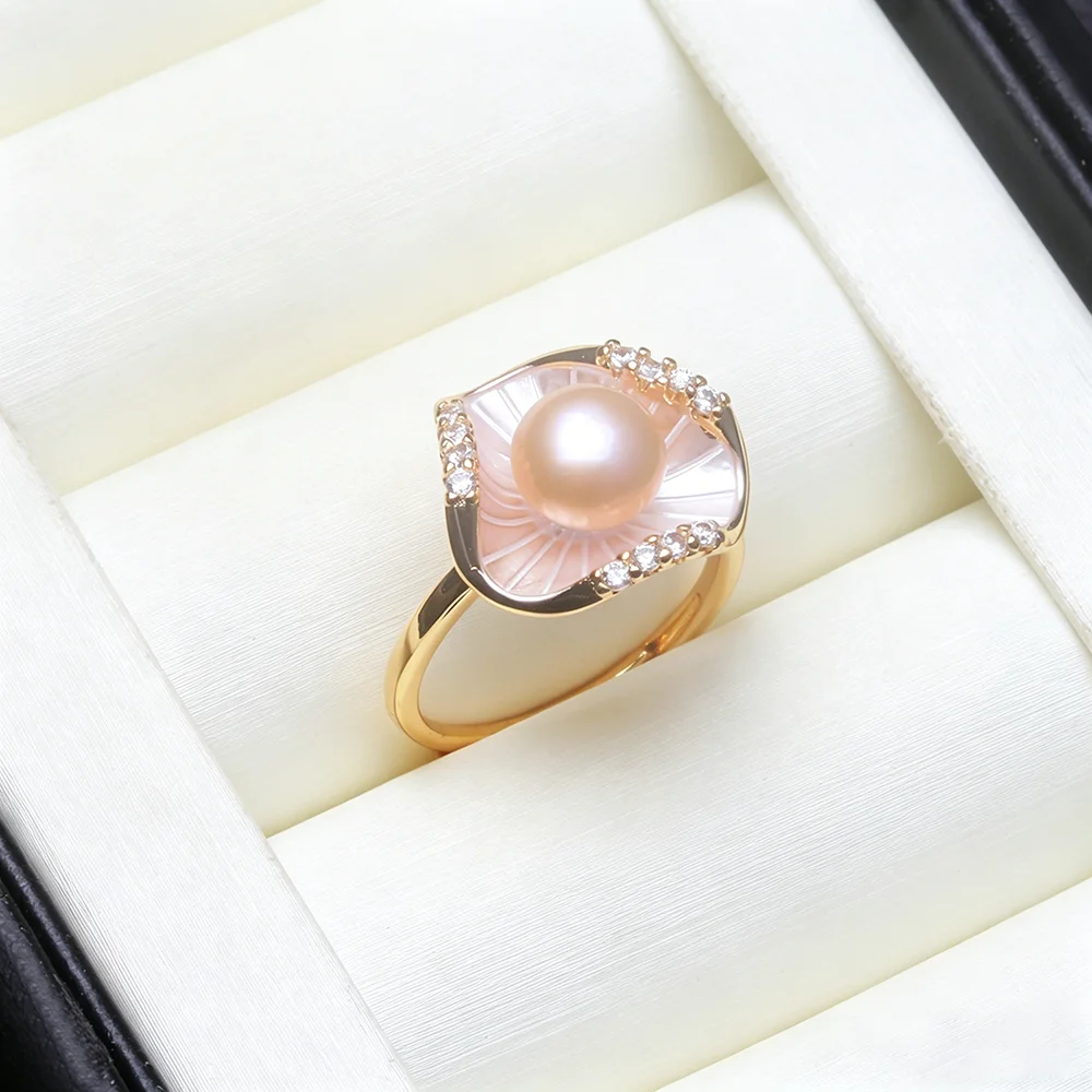 Genuine Favourite 925 Sterling Silver Pearl Ring Woman,White Black Natural Freshwater Adjustable Pearl Ring Wife Mother Gifts