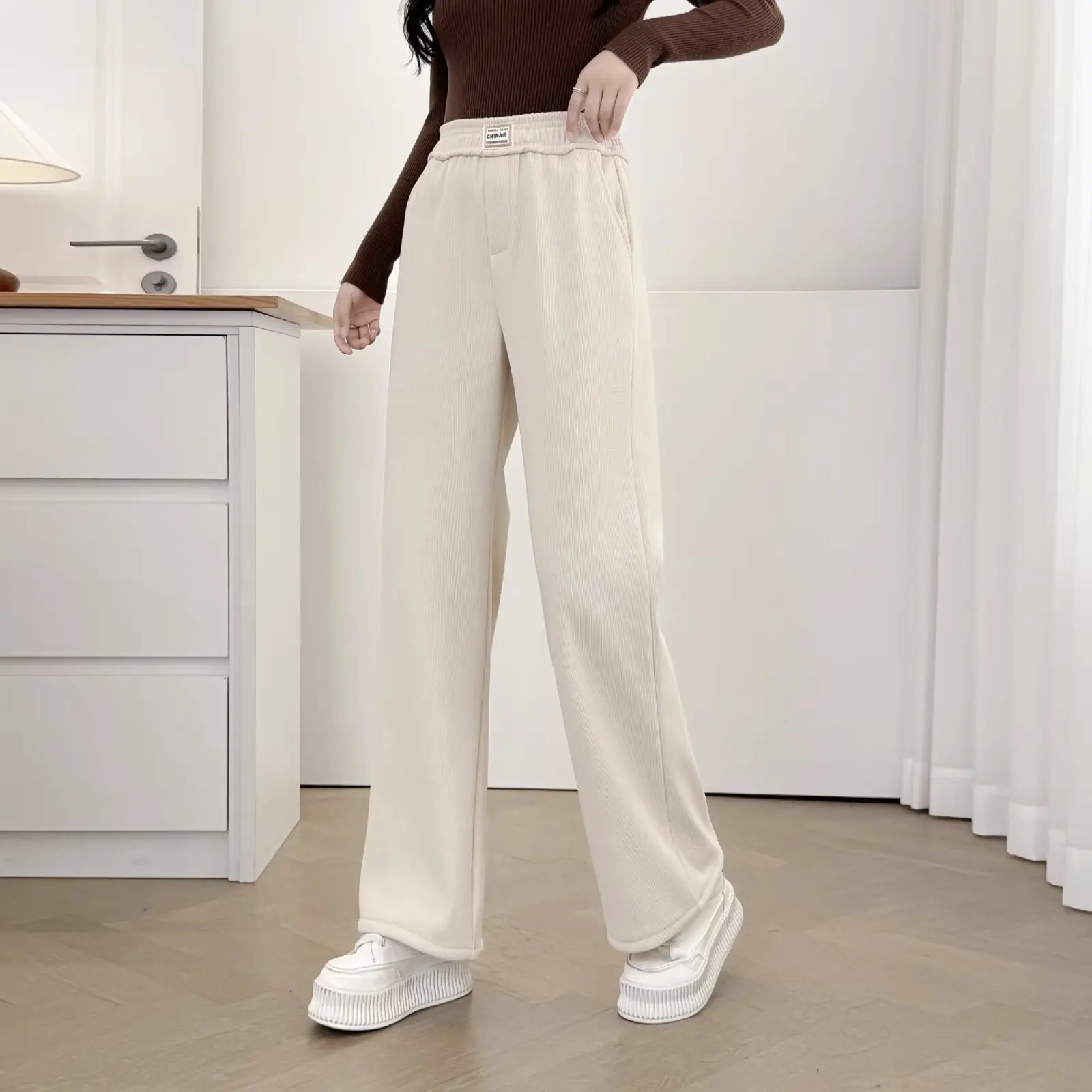 

XXXXL модные женские прямые брюки больших размеров, осень-зима 2025, новый стиль, простые флисовые и утепленные брюки