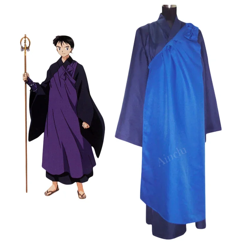 Anime InuYasha Miroku Cosplay Costume Japanese Kimono Mage Halloween Outfit