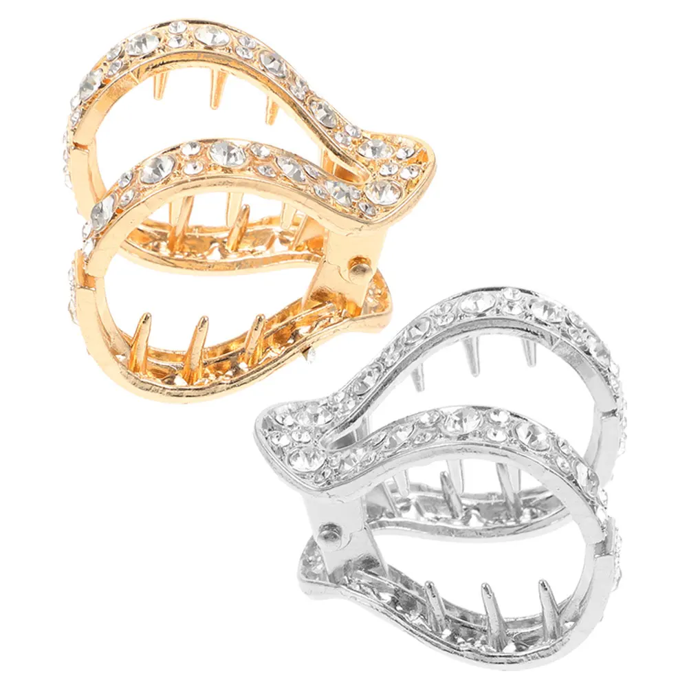 

2Pcs Claw Clips Hair Accessories V shaped Rhinestone Gripper Blue Black Zinc Alloy Nonslip Jaw Clamps Thick Hair Styling Tools