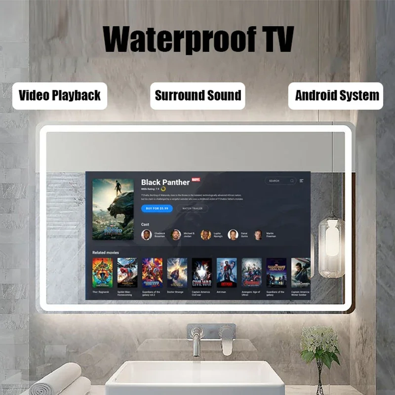 Venta caliente 22 pulgadas Android Smart baño Full Hd impermeable Tv espejo pantalla táctil Smart Mirror Tv