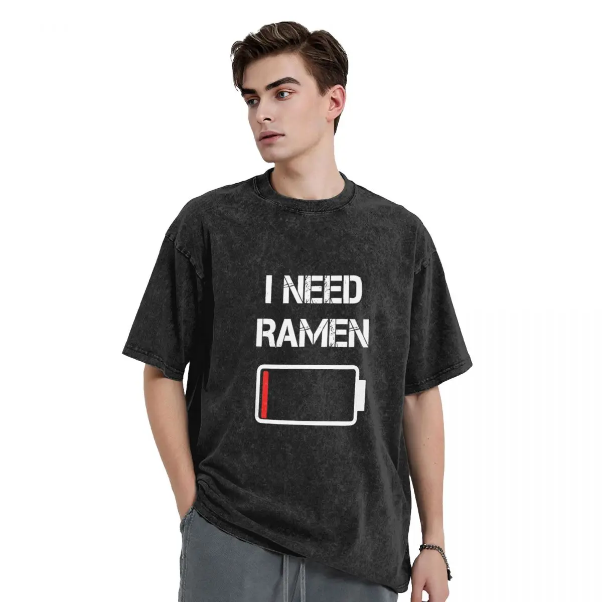 I Need Ramen Graphic Novelty T-Shirts Men's Vintage Oversized T-Shirt Washed Cotton Short Sleeve Top Tees Man Gift Clothes