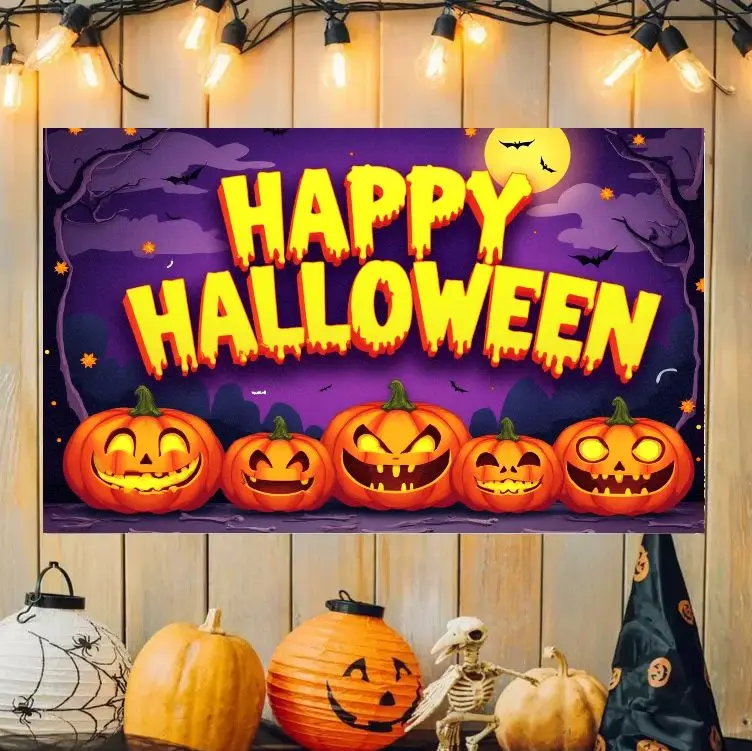 VIKAMA Happy Halloween Tapestry Grim Reaper Skeleton Pumpkin Bat Maple Wall Hanging Bedroom Dorm Holiday Party Decor Cloth