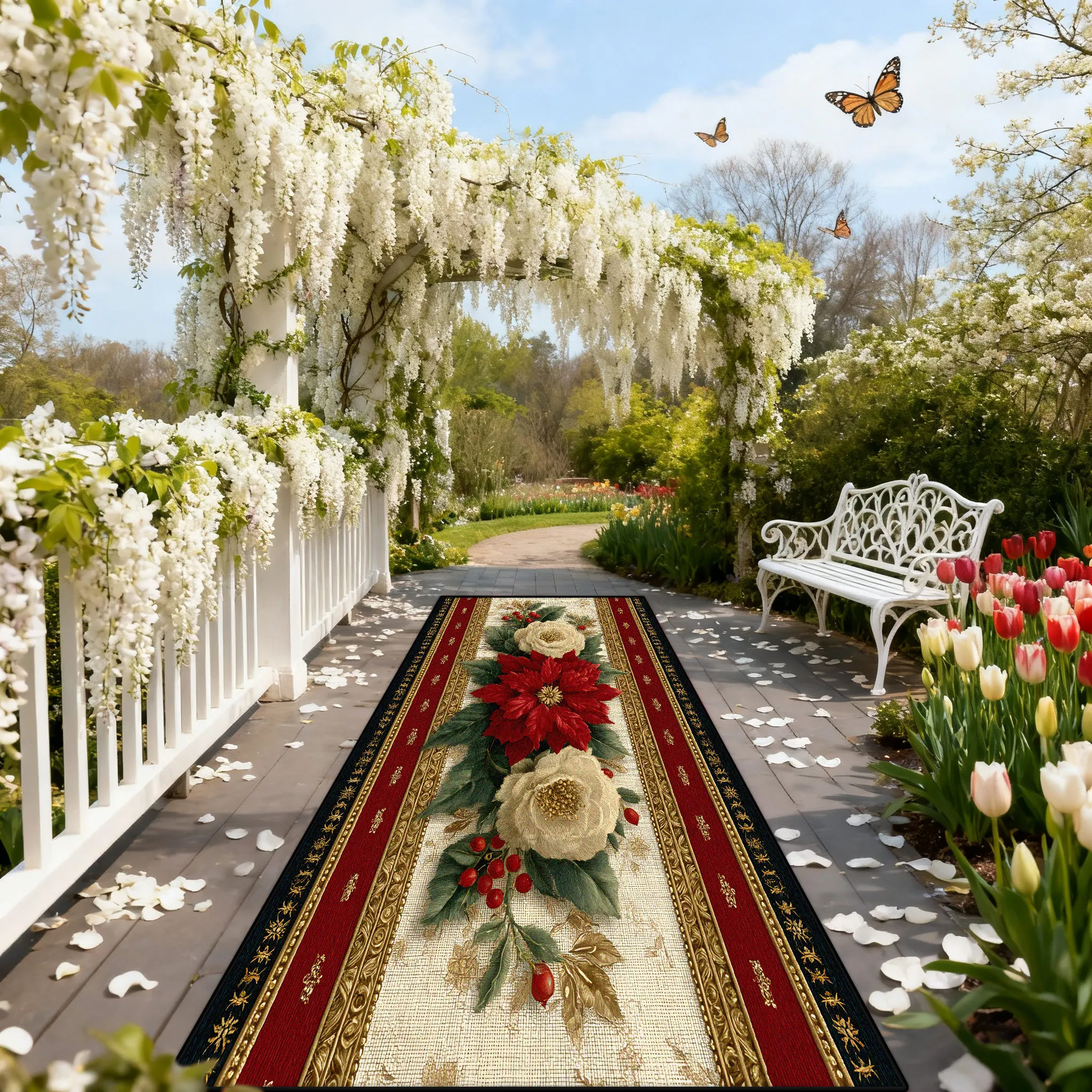 Luxurious Floral Pattern Outdoors Long Carpet Living Room Decoration Hallway Runner Rugs Hotel Aisle Non-slip Floor Mat Washable