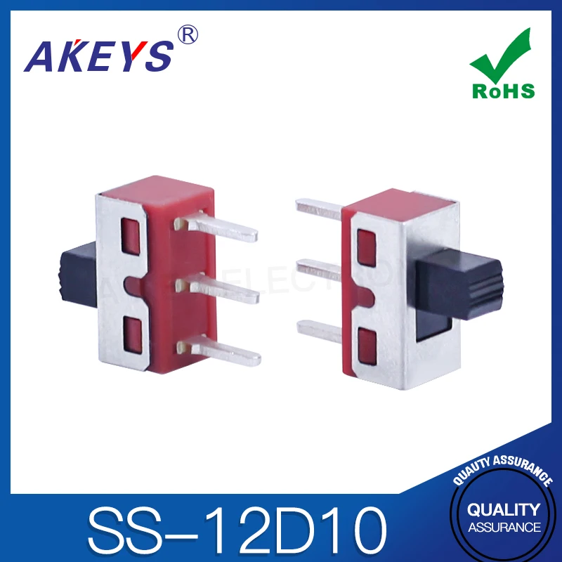 SS-12D10 (1P2T) Red 2-step Slide Switch Large Current Dial Foot Spacing 4.7 Tripod Vertical