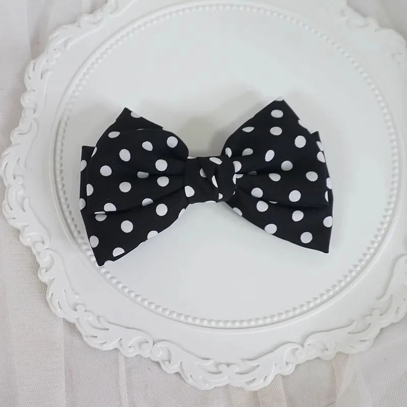 1 Piece Japanese JK Bow Hair Clips Monthly Girl Wine Red Polka Dot Bow Hairpin Sweet Versatile Head Accessory 13cm