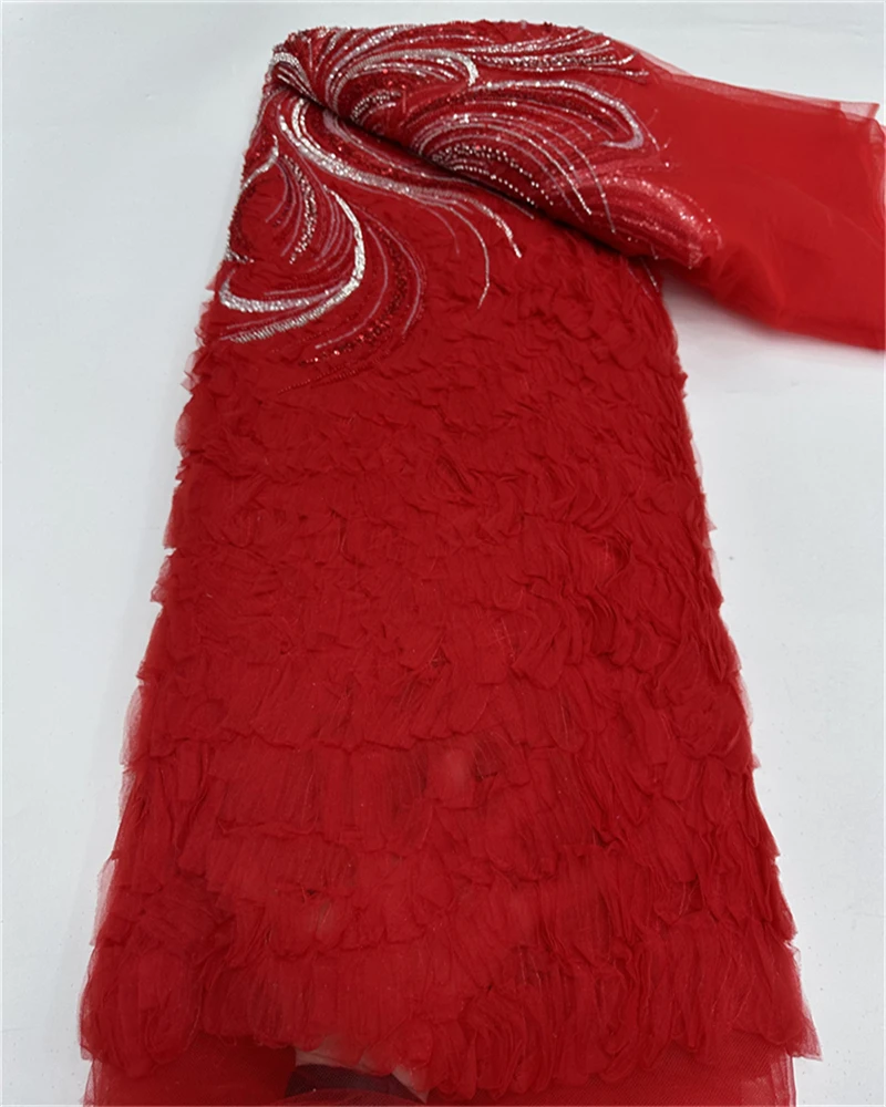 豪華なナイジェリアのアフリカのビーズレース生地高品質のスパンコール刺繍アフリカのフランスのレース生地縫製ドレス用