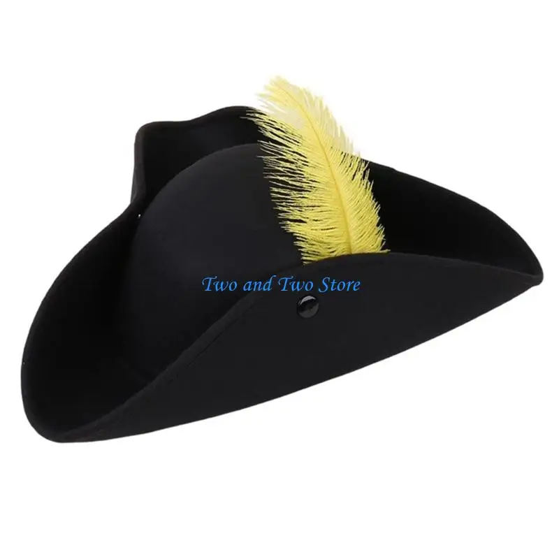 HX6F Halloween Pirate Hat with Black Fabric Tricorn Costume Cosplay Accessory 3