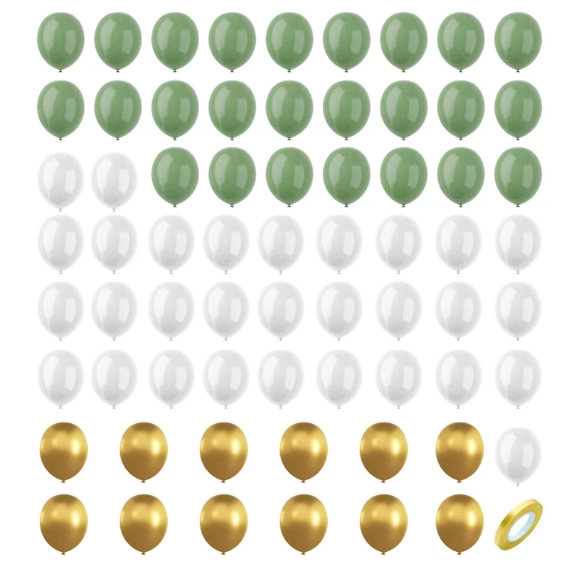 New-Sage Green And Gold Balloons, 67Pcs 12 Inch Sage Green Gold White Gathering Balloons For Birthday, Wedding
