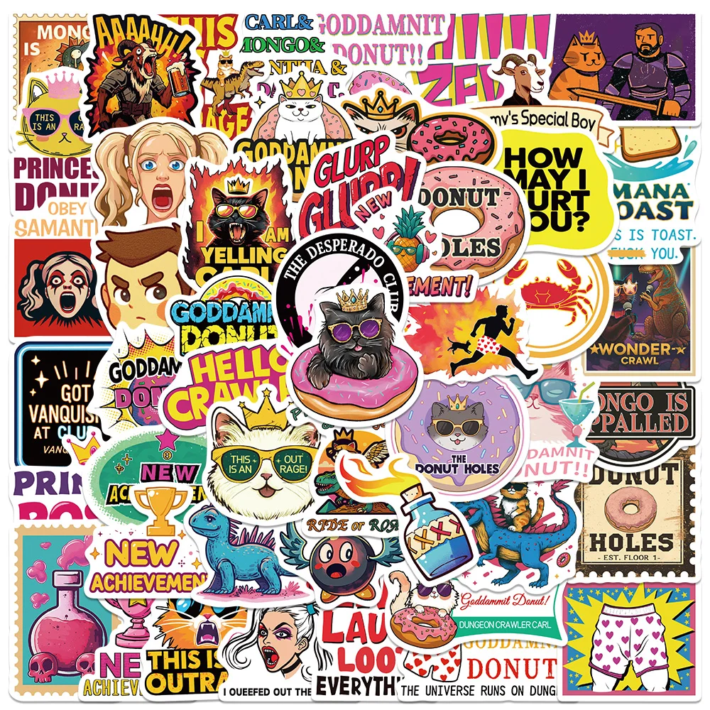50 Stück Dungeon Crawler Carl Aufkleber Sci-Fi Fantasy Sticker für Laptop, Wasserflasche, Schreibtisch-Dekoration, Hobby-Deko