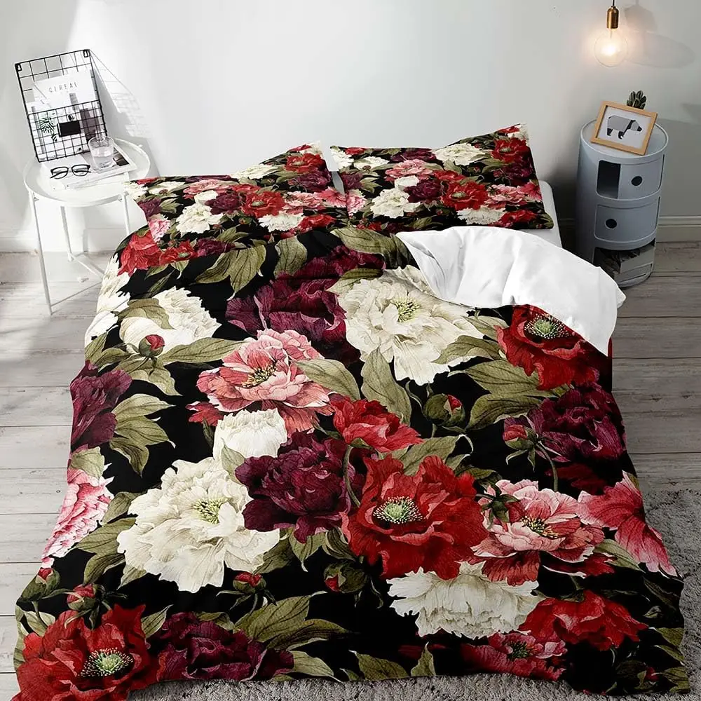 Boho Floral Duvet Cover Set Botanical Plant Flower Twin Queen Bedding Set Vintage Mid Century Farmhouse Floral Comforter Cover