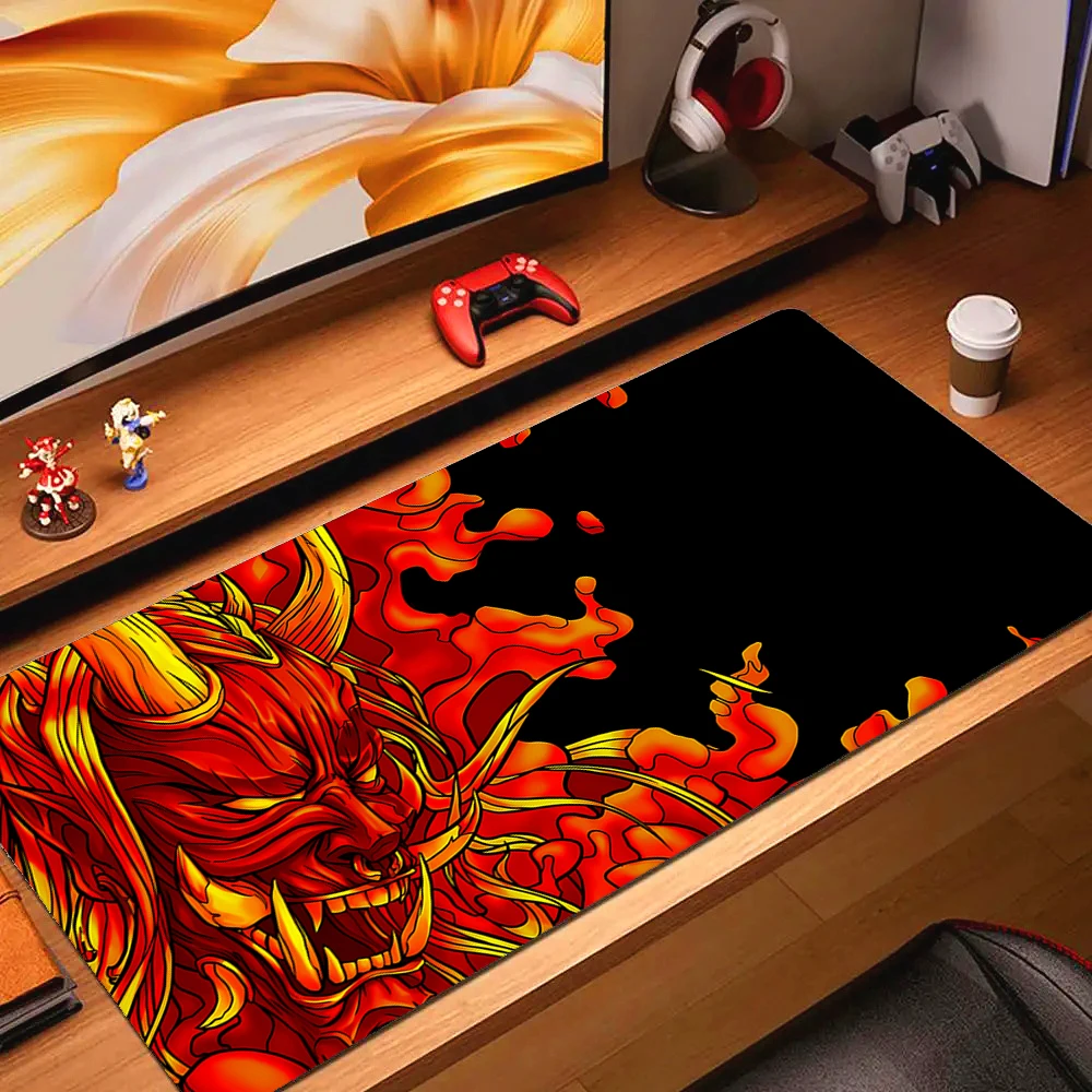 Mousepad de borracha japonês samurai mouse pad máscara fantasma teclado de jogos tapete bloqueio borda cabeça fantasma deskmats antiderrapante gamer tapetes