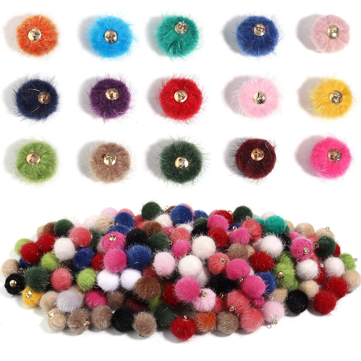 20pcs 16mm Imitation Horsehair Pendant Hanging Hair Ball DIY Jewelry Decoration Key Phone Chain Earring Accessories Wholesale