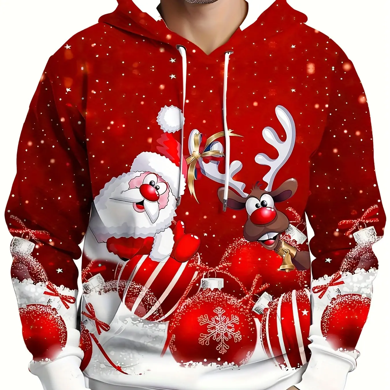

Christmas Elk Print Men's Hoodies Funny 3D Santa Claus Pattern Loose Sweatshirts New Year Gift X'mas Clothing Autumn Winter Tops