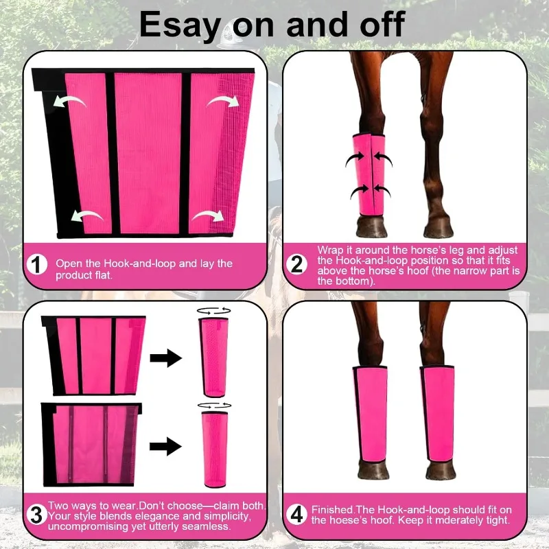 4 قطع من أحذية حماية ساق الحصان، أحذية طيران قابلة للتنفس تمنع لدغات، أغطية شبكية مريحة لركوب الخيل طوال اليوم والضرب، ركوب الخيل