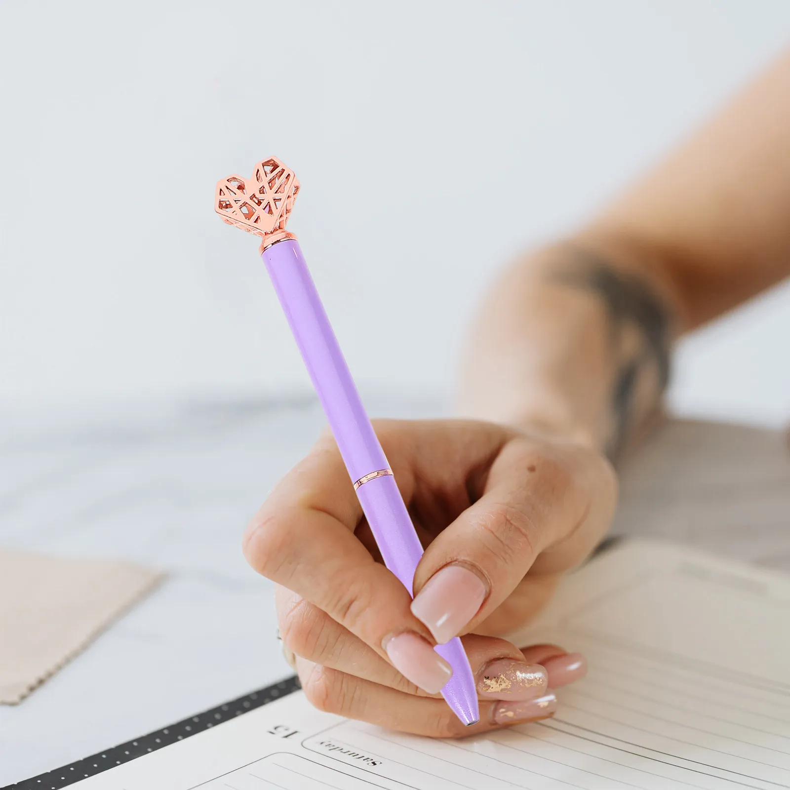 10Pcs Purple Rhinestone Ballpoint Pens Iron Metal Body Ergonomic Grip Smooth Writing Daily Study Office Use Craft Signature Pen