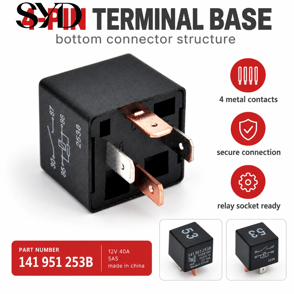 #53 Multi-purpose Horn Control Relay OE 141951253B 4Pin 12V Electrical Relay For VW Passat Jetta Golf Touran Sharan Audi Skoda
