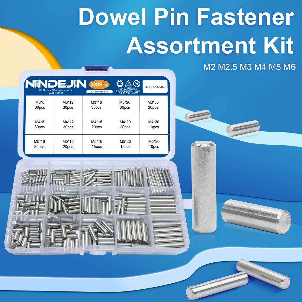 NINDEJIN Dowel Pin Assortment Kit M2 M2.5 M3 M4 M5 M6 Stainless Steel Dowel Pin Shelf Support Peg Pin Rod Fasten Elements Set