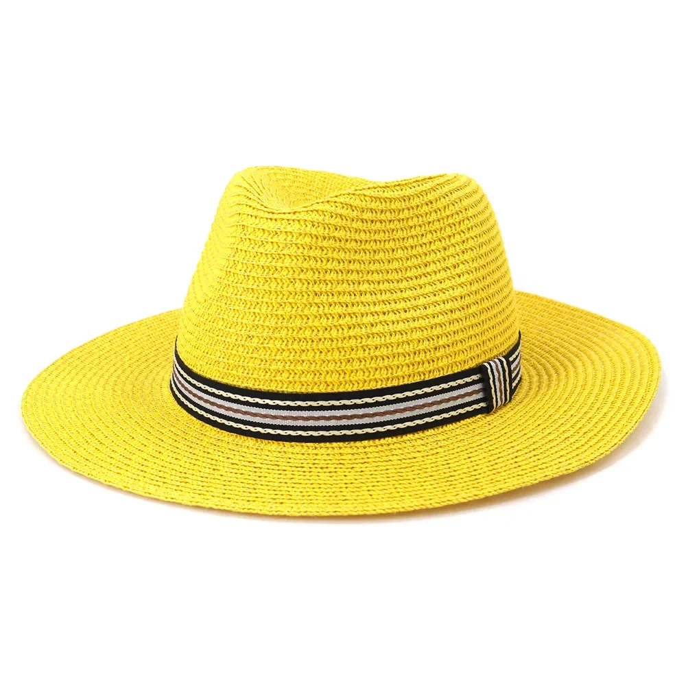 

HOAREE Fedora Red Panama Hat British Summer Sun Hats for Women Man Beach Straw Hat for Men UV Protection Cap Femme Sombrero