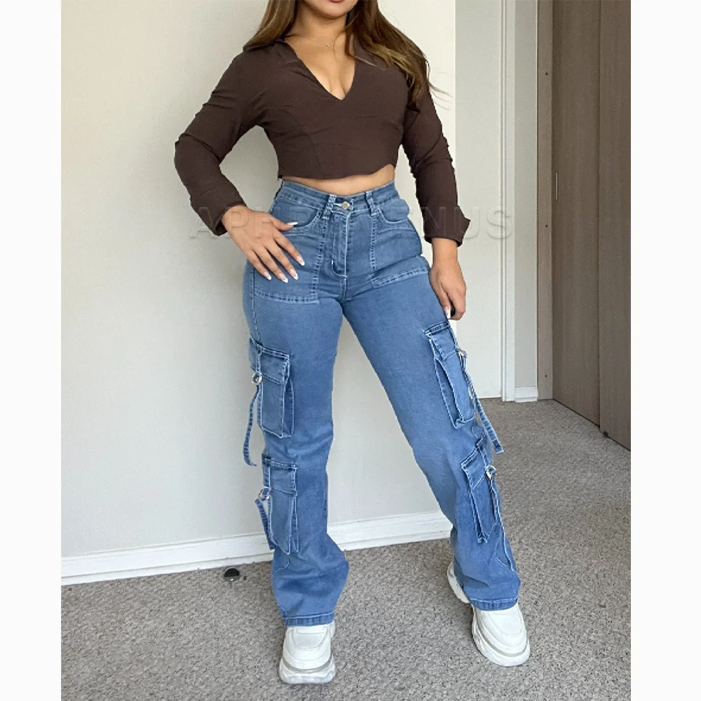 

Women Straight Leg Denim Pants For Workwear High Waist Loose Cargo Denim Pants Loose Design Vintage Y2k Jeans Fashion Design
