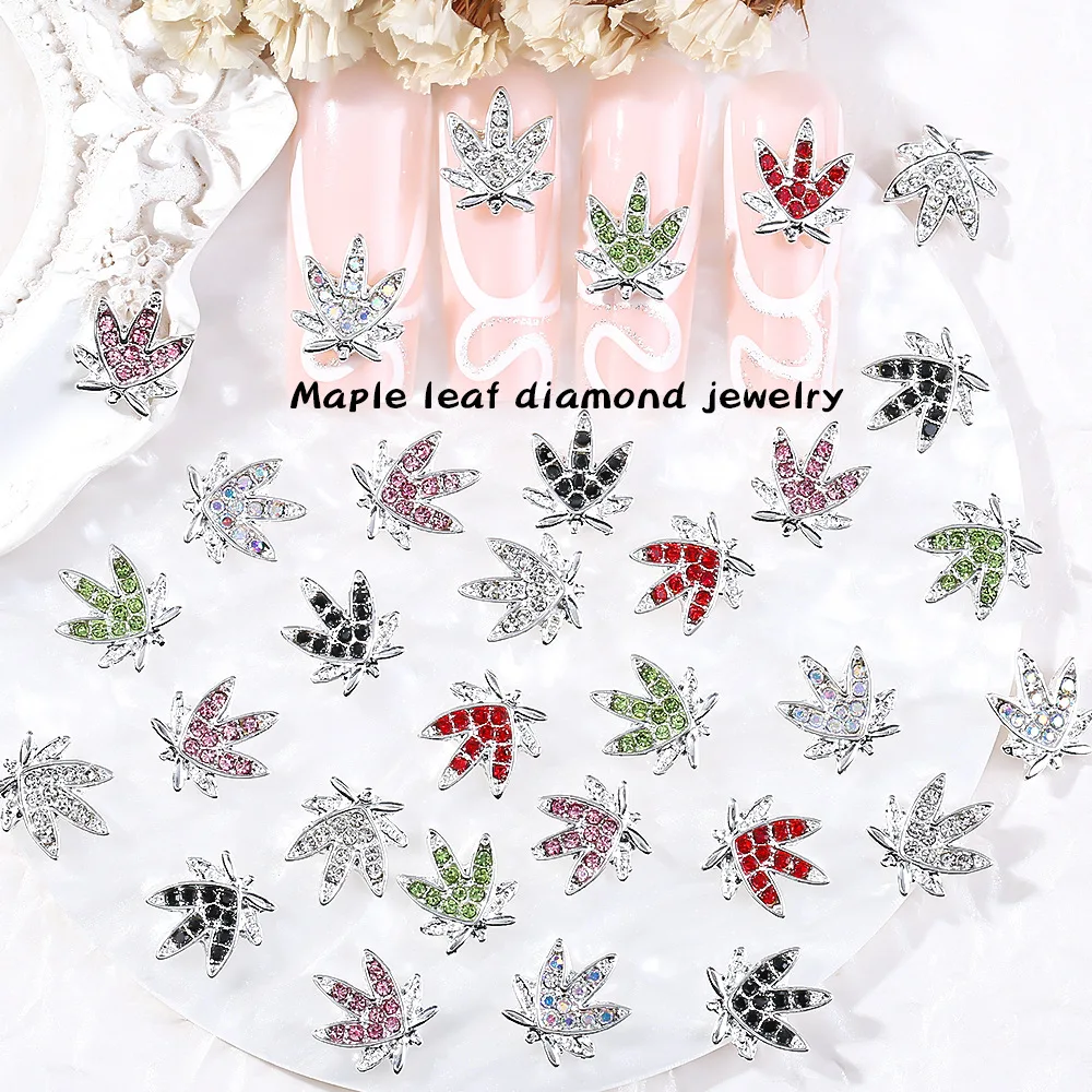 

20 Pcs Colorful Maple Leaf Nails Charm Leaves Alloy Diamond 3D Nail Art Rhinestone Crystal Shiny Jewelry Nail Accessories Decors