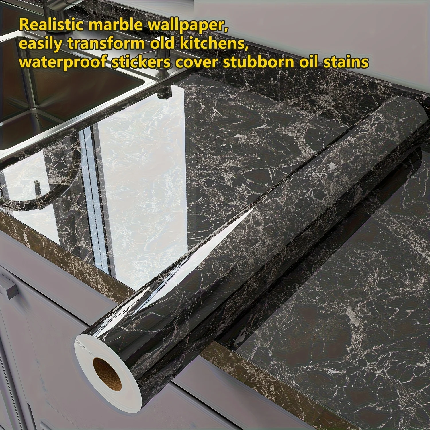 1 roll of marble-patterned film; self-adhesive, peel-and-stick wallpaper; wear-resistant and easy to clean; moisture- and mold-resistant; suitable for kitchen countertops, cabinets, and furniture