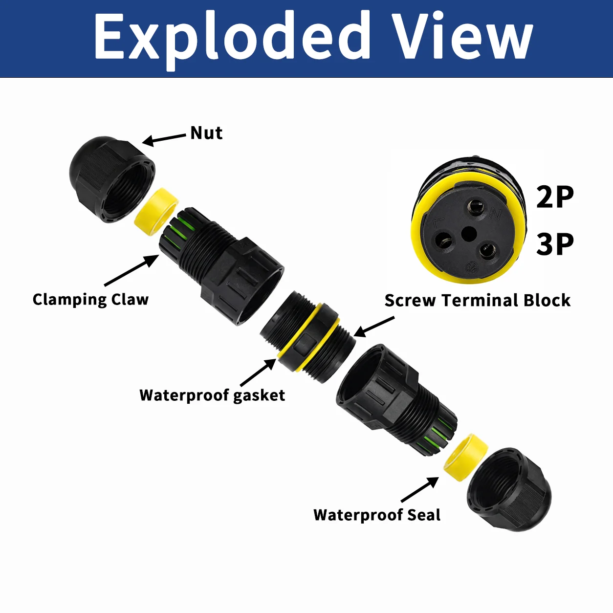 IP68  Waterproof Wire Connectors 2/3 Pin Screw Terminal Solderless Quick Connect Cable Coupler Outdoor LED Light Junction Box