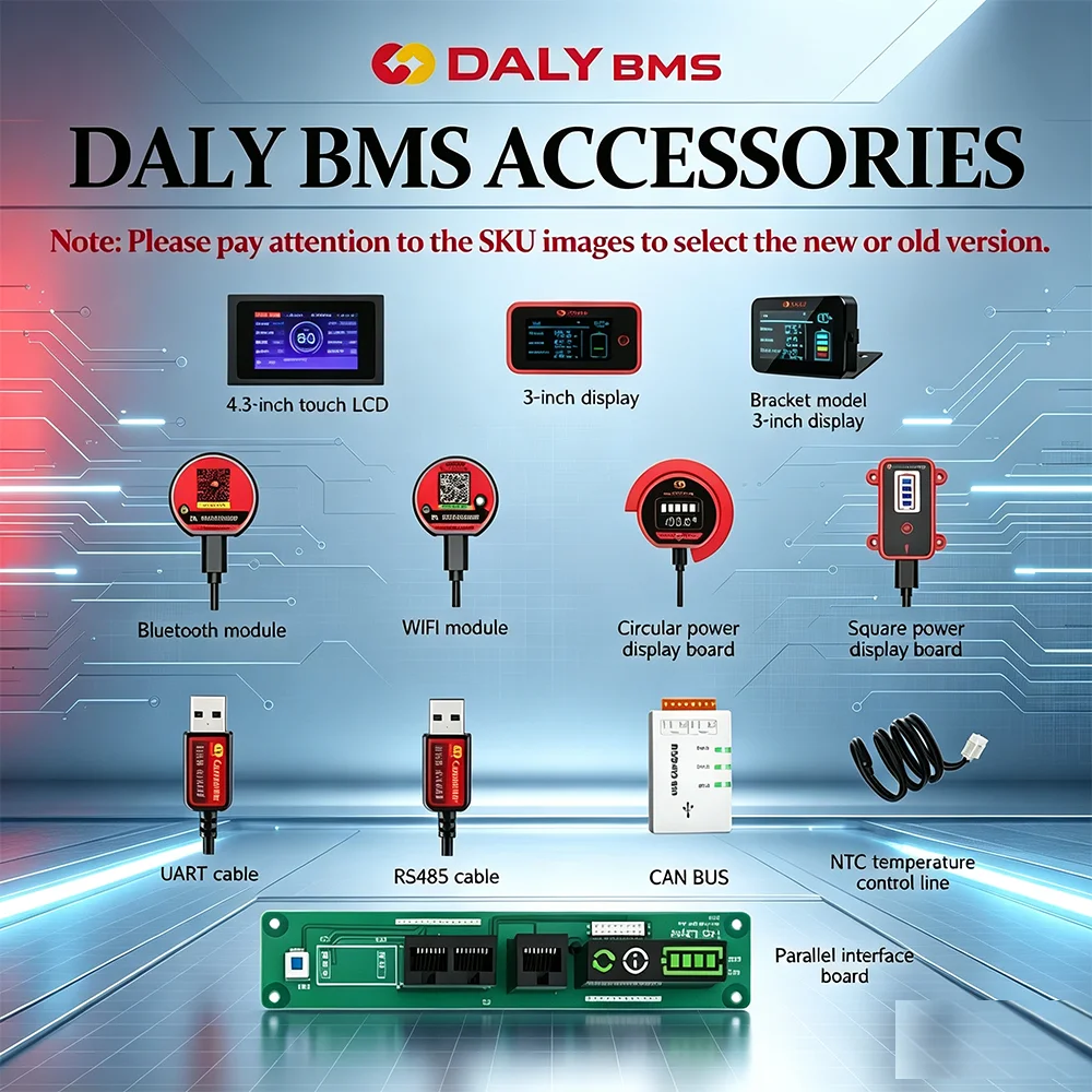 Daly Smart BMS Accessory Bluetooth WIFI USB To RS485 UART Cables Module NTC Battery SOC Capacity Indicator LCD Screen Board