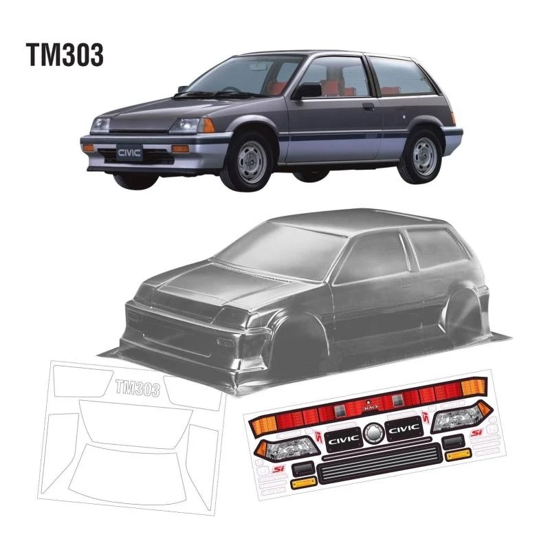 Team C Bodies 1/10 Mini Civic 3 Clear Lexan Car Body Shell 210mm for Rc Drift Car On Road M-Chassis 210 Tamiya Roadster Carten