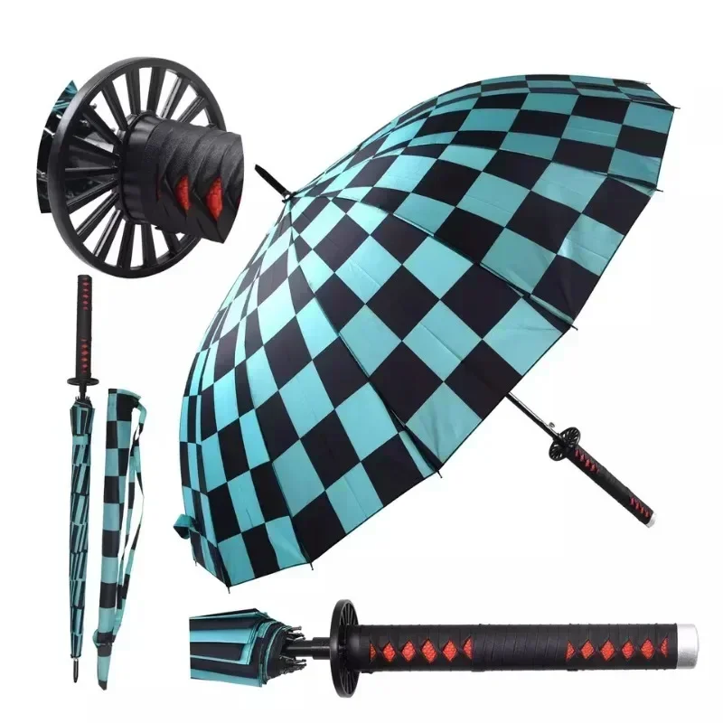 Demon Slayer Anime Sword Umbrella Kimetsu No Yaiba Long Handle Parasol Tanjirou Kyoujurou Japanese Samurai Sword Katana Umbrella