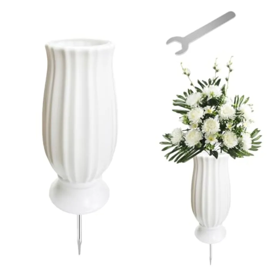 Cemetery Vase for Grave Decorations with Metal Spike Headstones Flower Holder