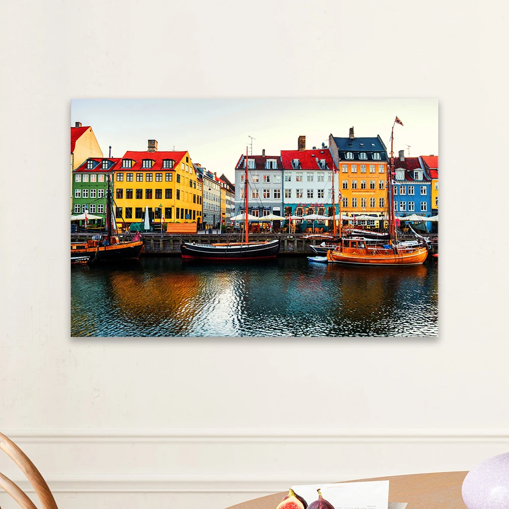 Póster de paisaje con vista de Dinamarca Ny Tijera, póster de paisaje de Copenhague, impresiones artísticas de pared, pintura