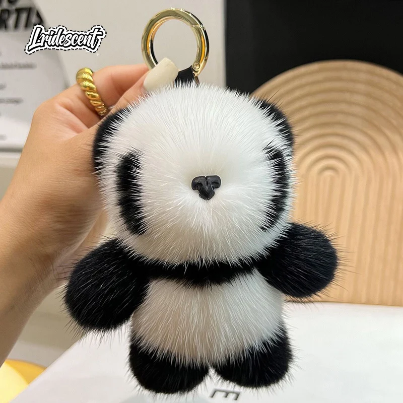 

Panda themed Hanging Keychain Adorable Imitation Mink Fur Ideal for Bags and Car Keys a Charming Gift for Friends and Besties