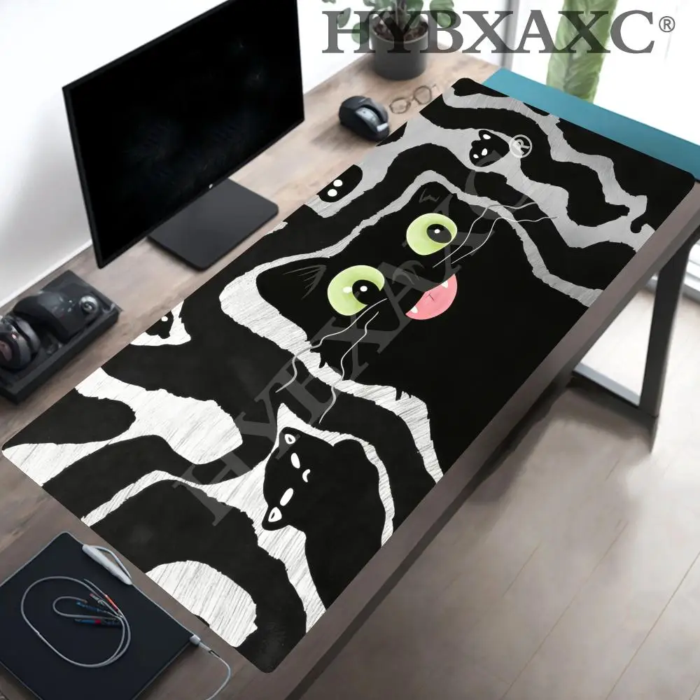 

HYBXAXC Art Black Cat Mouse Pad Cute Line Game Rubber Gaming Anime Keyboard Expansion Liquid Non-slip Base Office Accessories
