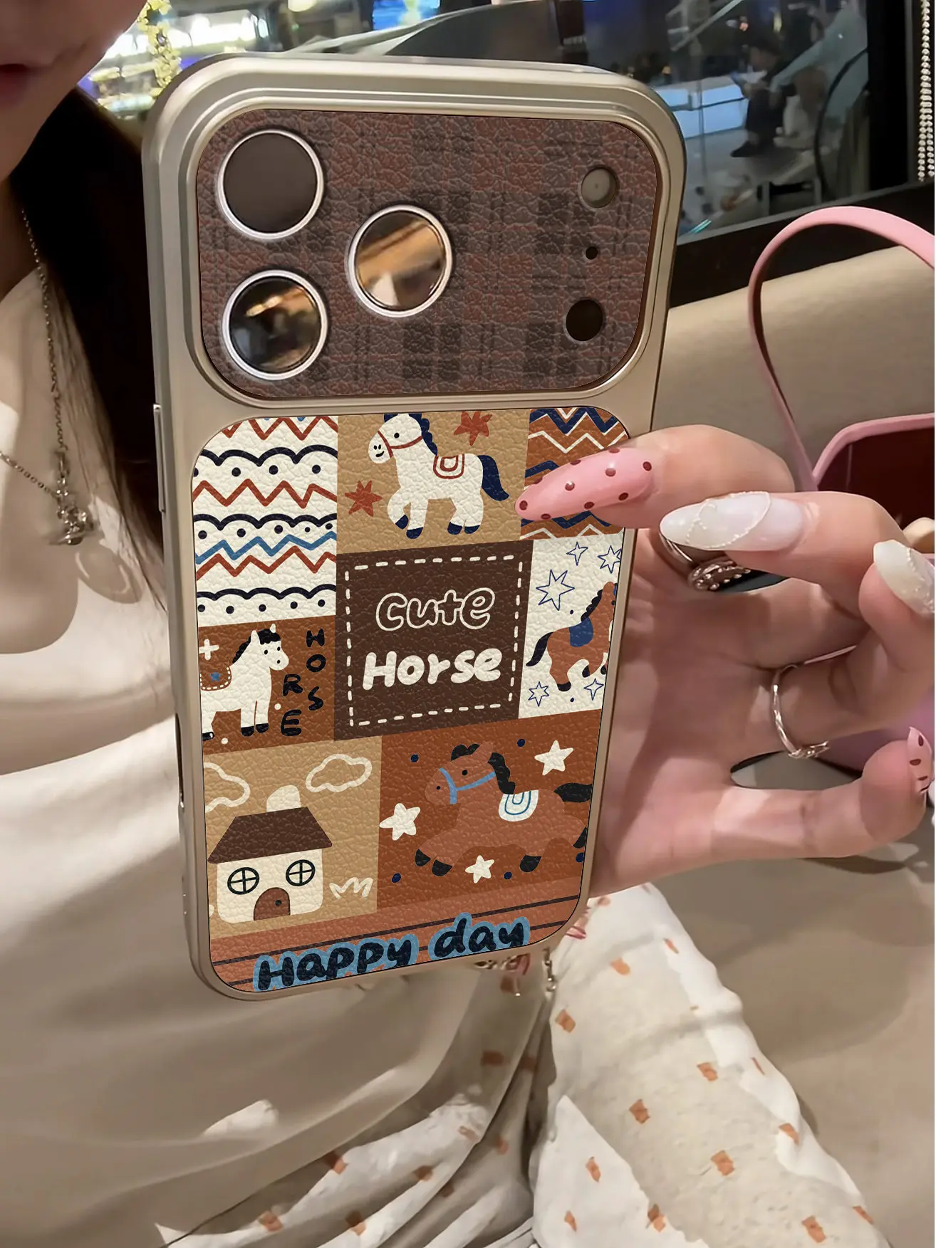 Koreanische Niedliche Welpen-Karo-Imitat 17 Handyhülle für iPhone 13 14 15 16 17 Pro Max 17Pro, Galvanisierter Stoßfänger, Stoßfeste Lederhülle – Detail 9