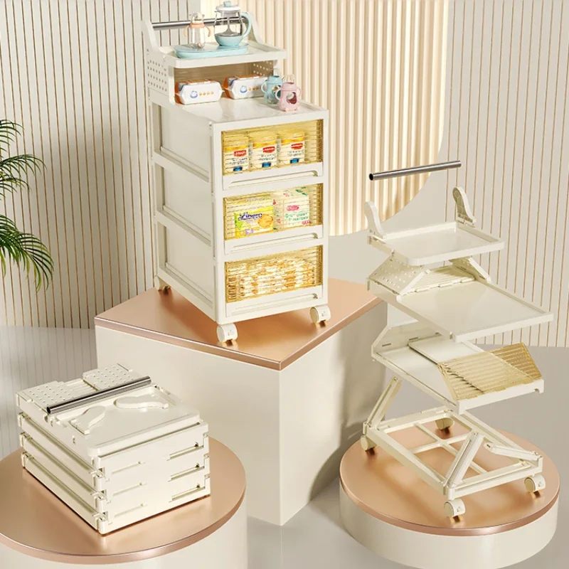 Mobile snack storage rack convenient small cart for home living room multi-level cabinet for bedroom clothing Shelving unit