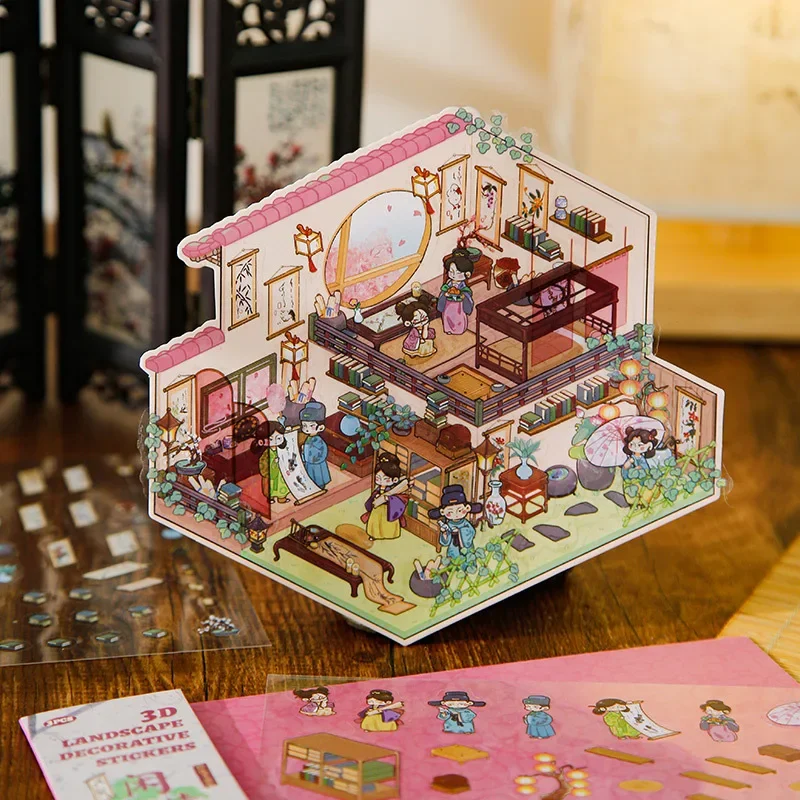 Retro Architecture Sticker DIY Decor Layout Room Scene Sticker 3D Stacking Sticker Student Supplies