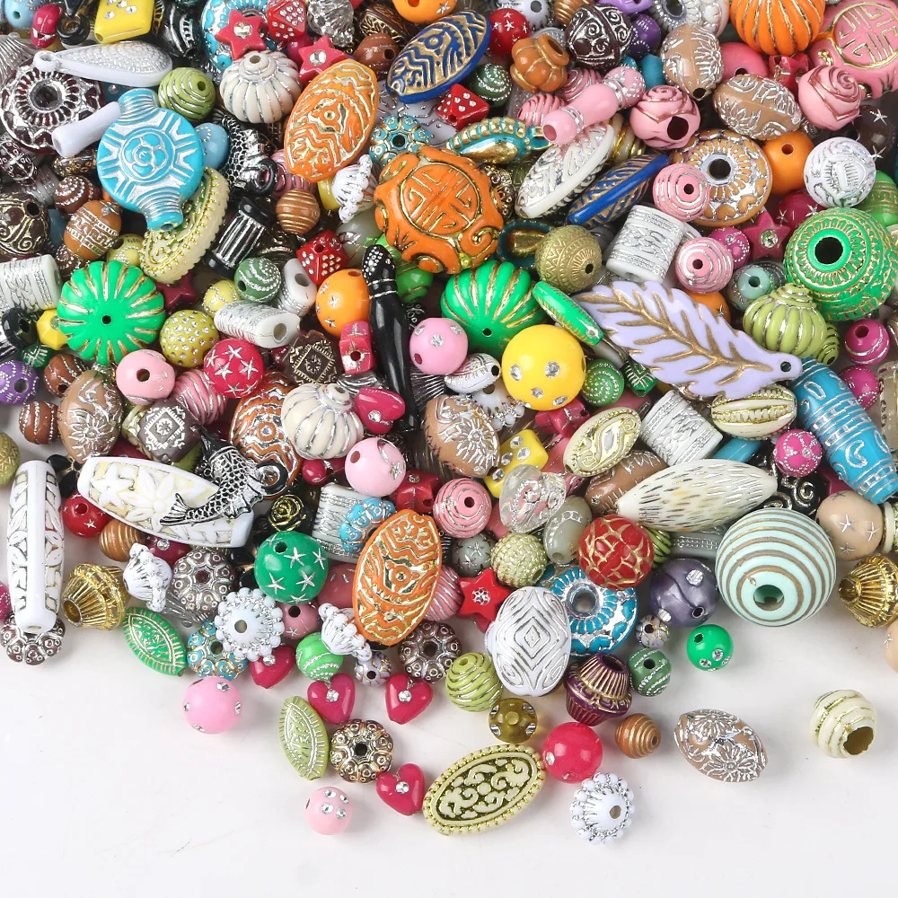 Random Acrylic Spacer Beads Loose Beads Supplies Big Large Hole Charm for Necklace Bracelet Making Diy Jewelry Materials 20g