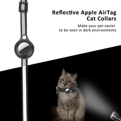 Cat AirTag Holder Collar Breakaway Reflective Strips Adjustable Kitten Collar Waterproof Cat Bell Collar Pet Air Tag Case