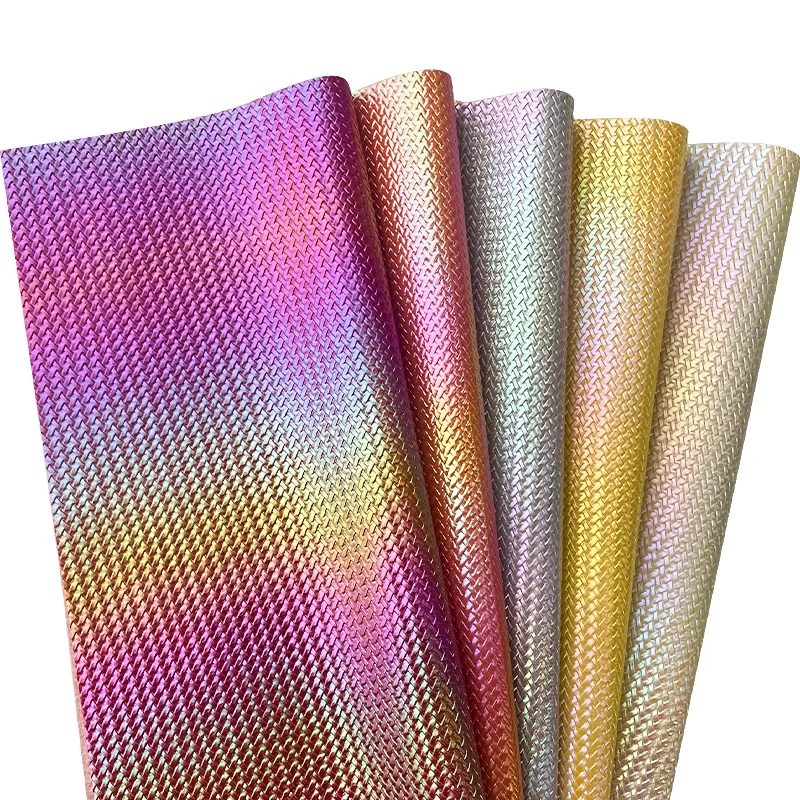 For DIY sewing material rainbow gradient bumpy texture faux leather bed sheet solid color weave pattern synthetic leather fabric